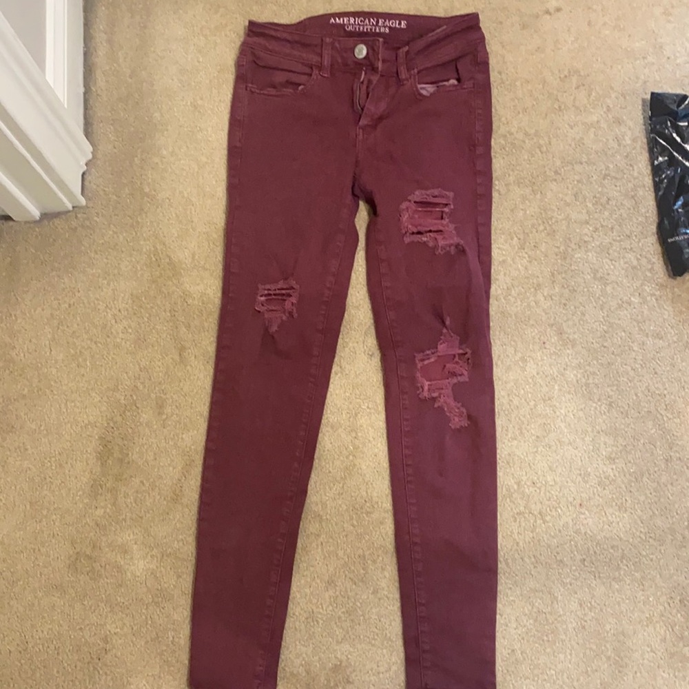 American Eagle Cranberry Ripped Jeans